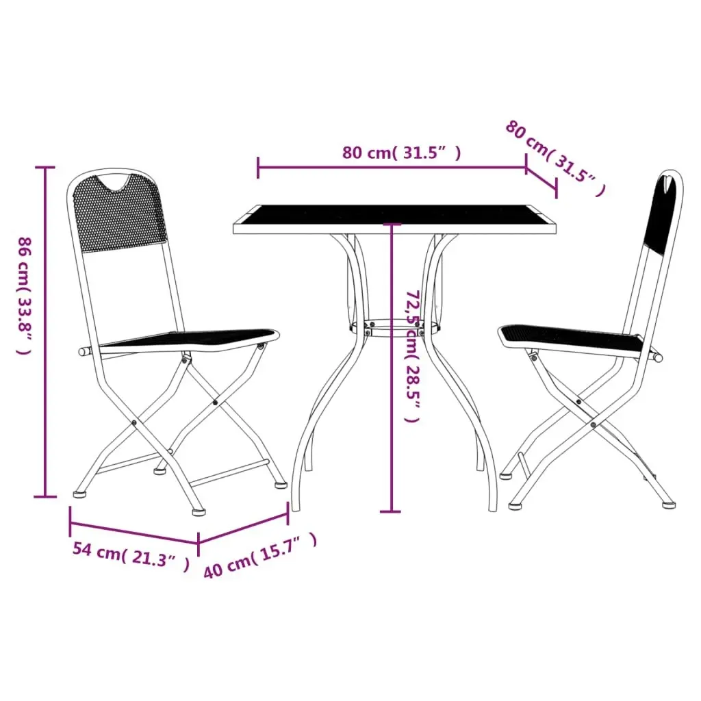 3 Piece Garden Dining Set Anthracite Metal Mesh 3211809