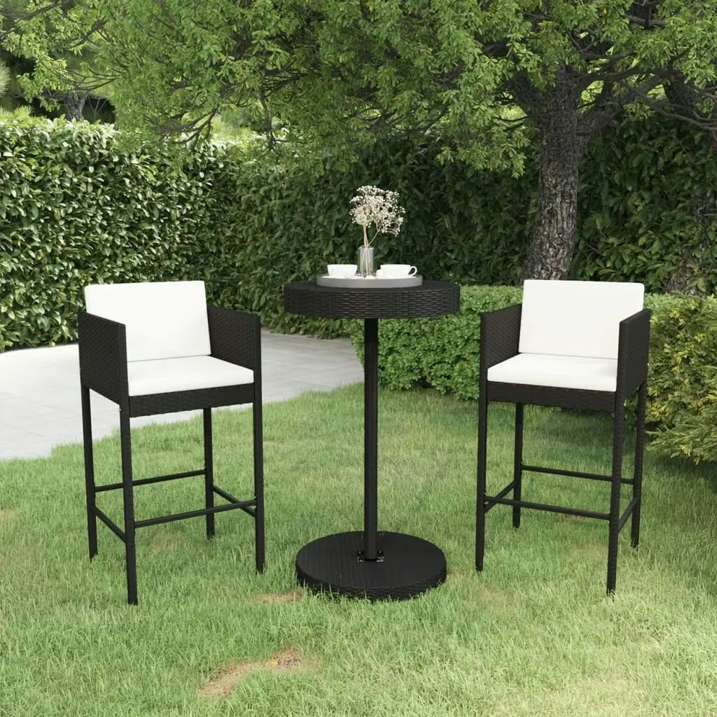 3 Piece Garden Bar Set with Cushions Poly Rattan Black 3094772