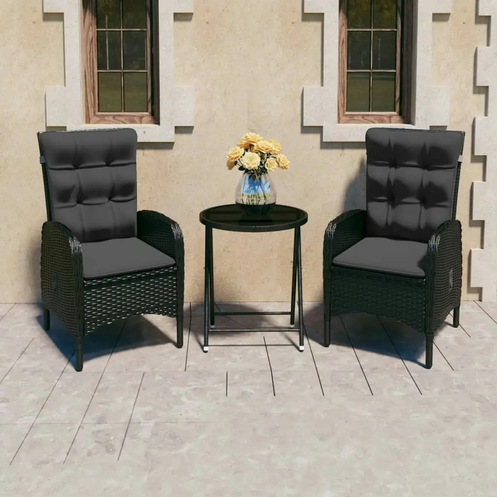 3 Piece Garden Bistro Set Poly Rattan and Glass Black 3058540