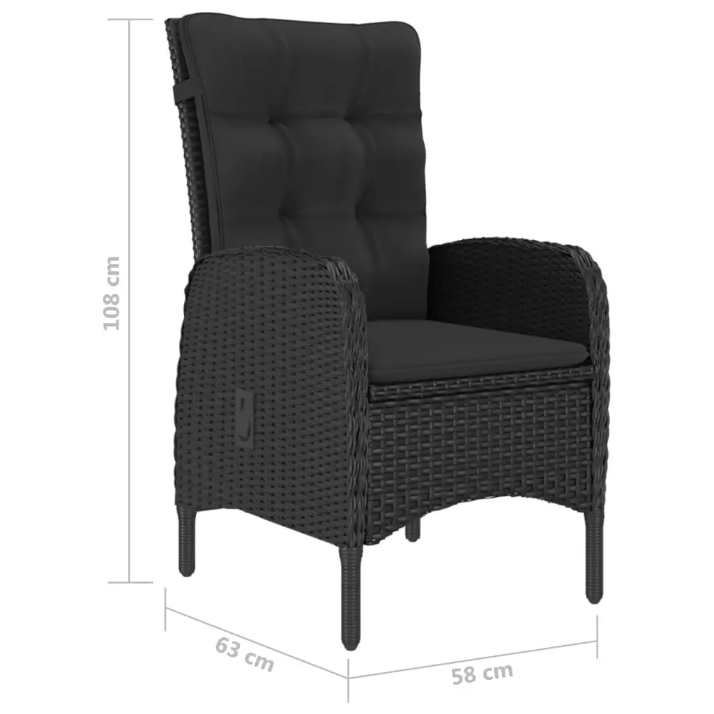 3 Piece Garden Bistro Set Poly Rattan and Glass Black 3058540