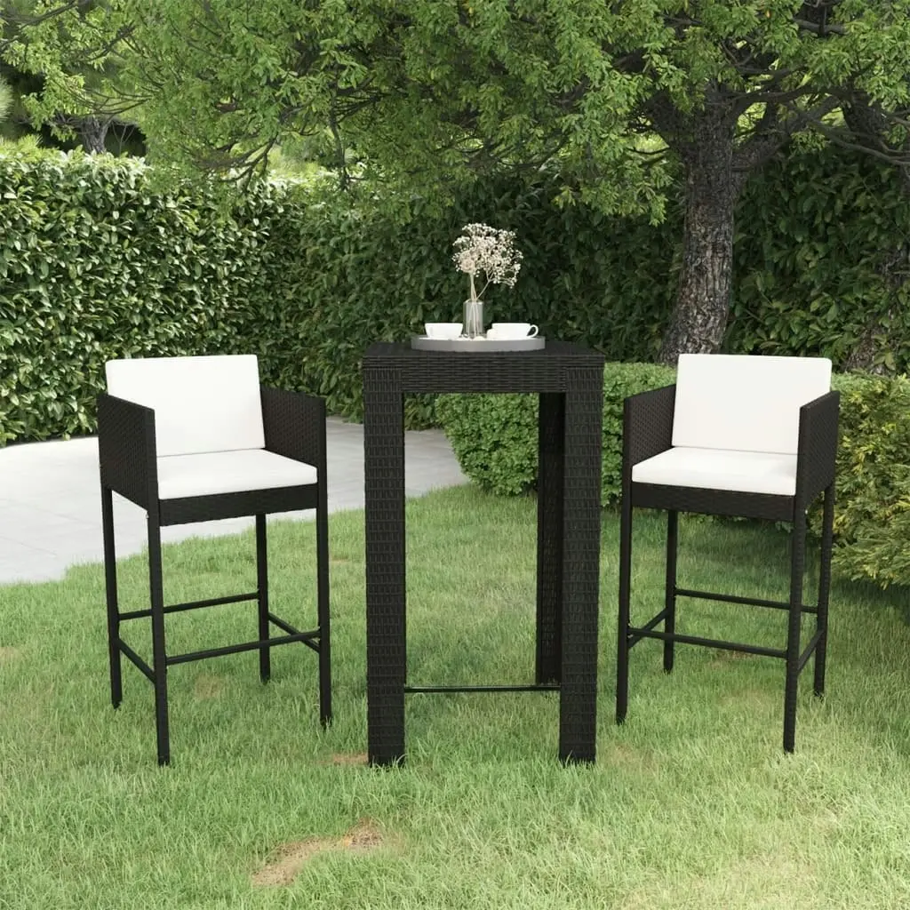 3 Piece Garden Bar Set with Cushions Poly Rattan Black 3094778