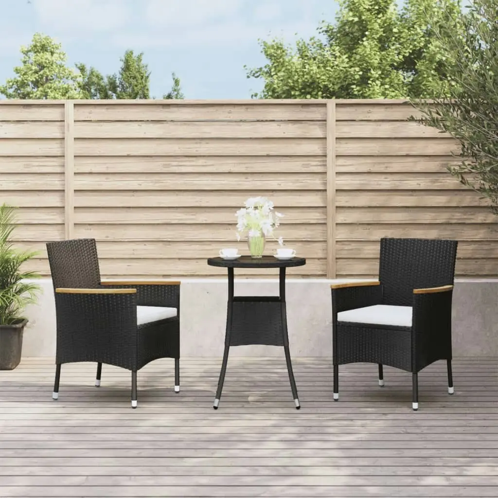 3 Piece Garden Bistro Set with Cushions Black Poly Rattan 3187422