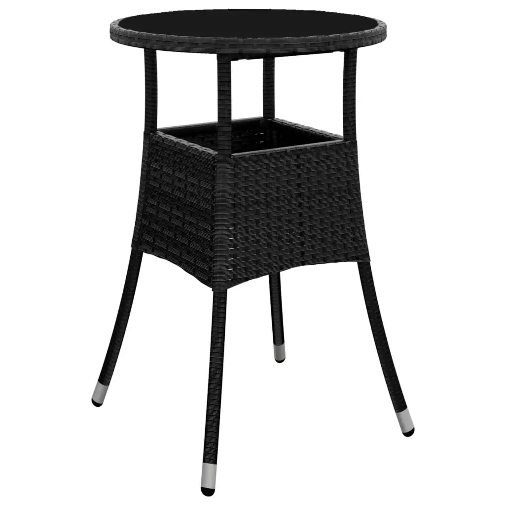 3 Piece Garden Bistro Set with Cushions Black Poly Rattan 3187422