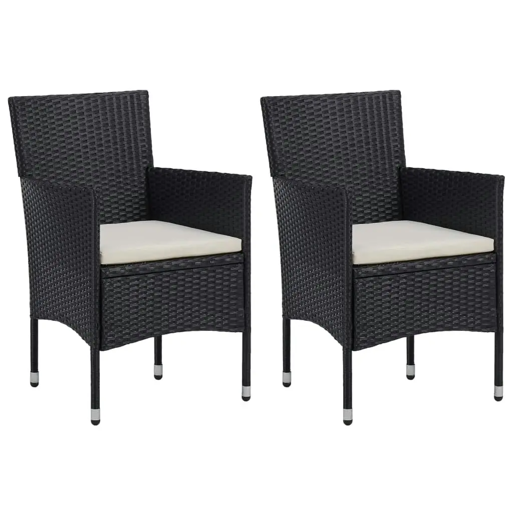 3 Piece Garden Dining Set Black Poly Rattan and Acacia Wood 3058312