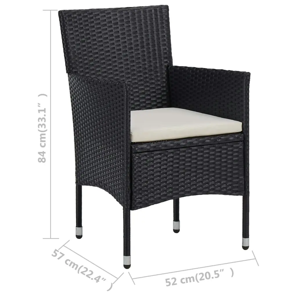 3 Piece Garden Dining Set Black Poly Rattan and Glass 3058308