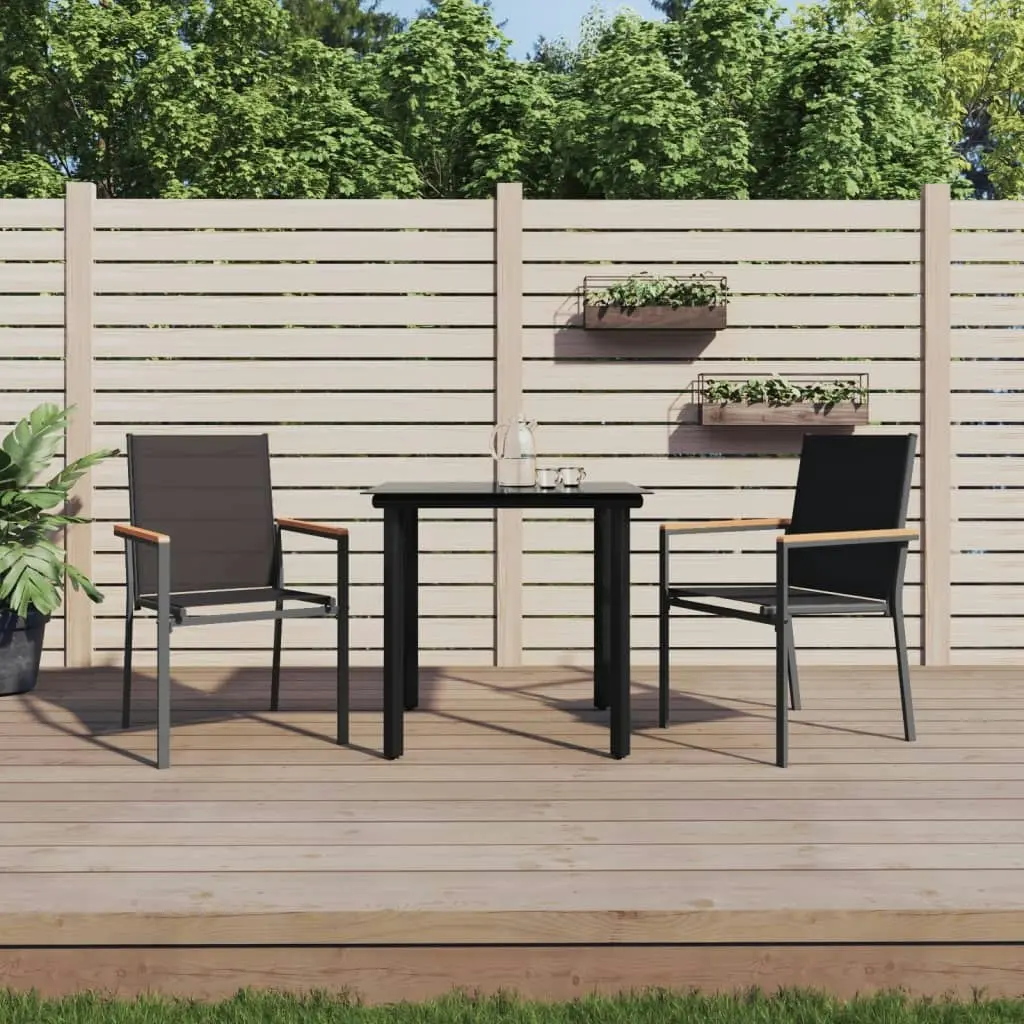 3 Piece Garden Dining Set Black Textilene and Steel 3187041