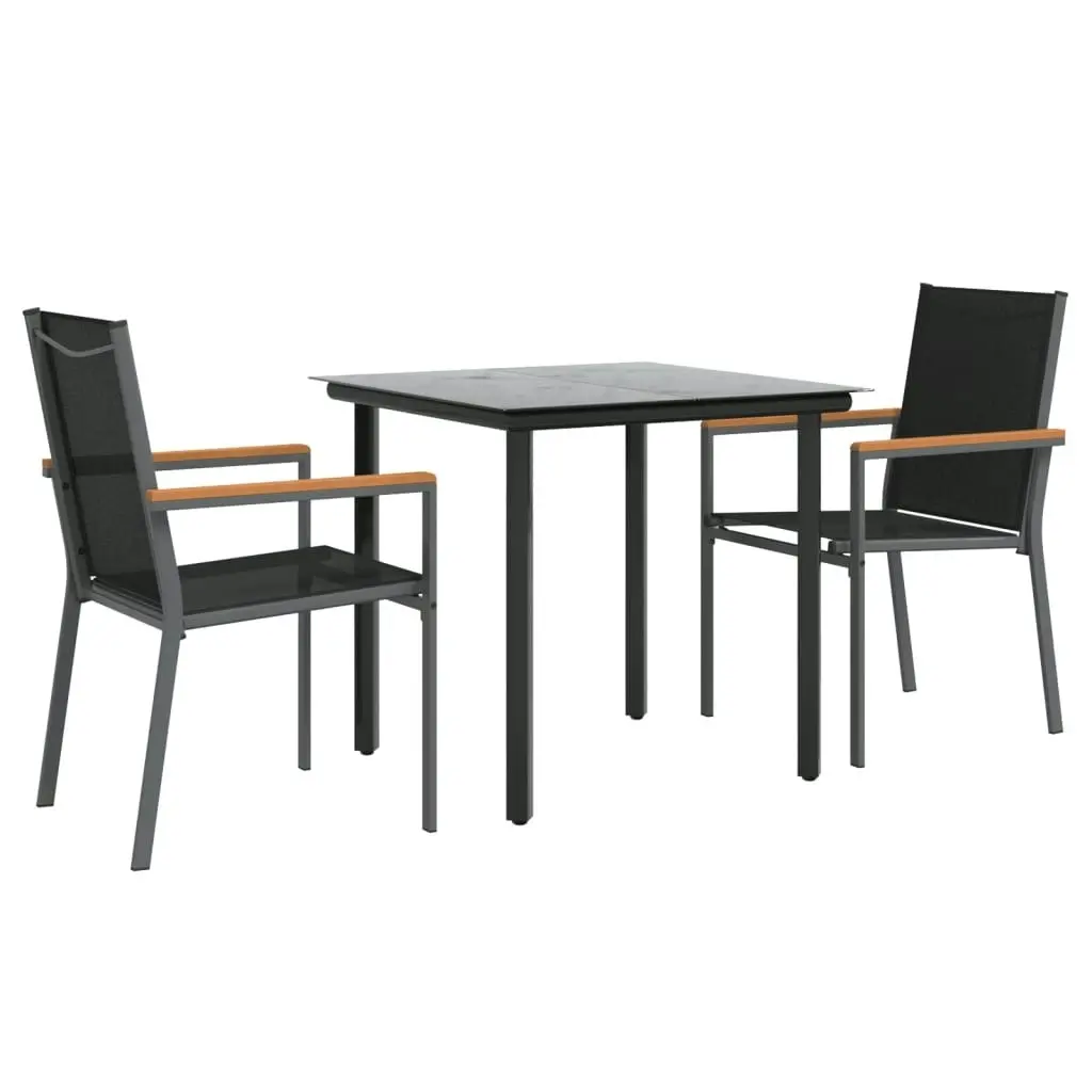 3 Piece Garden Dining Set Black Textilene and Steel 3187041