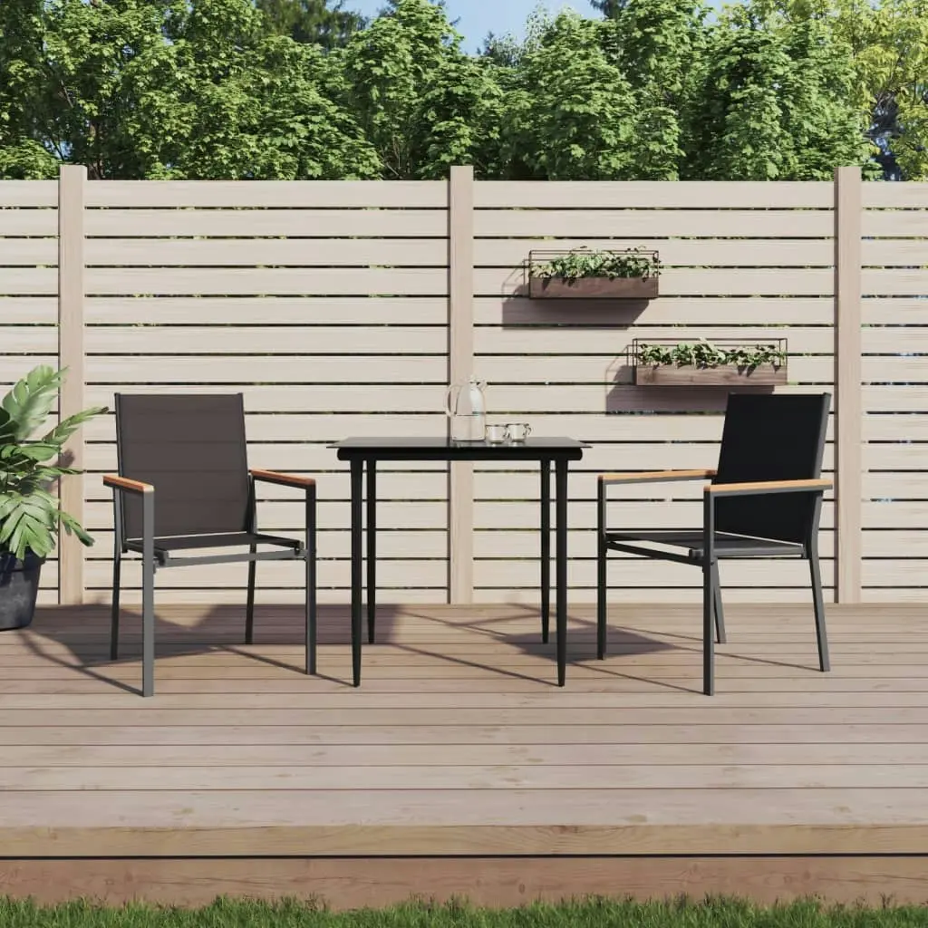 3 Piece Garden Dining Set Black Textilene and Steel 3187033