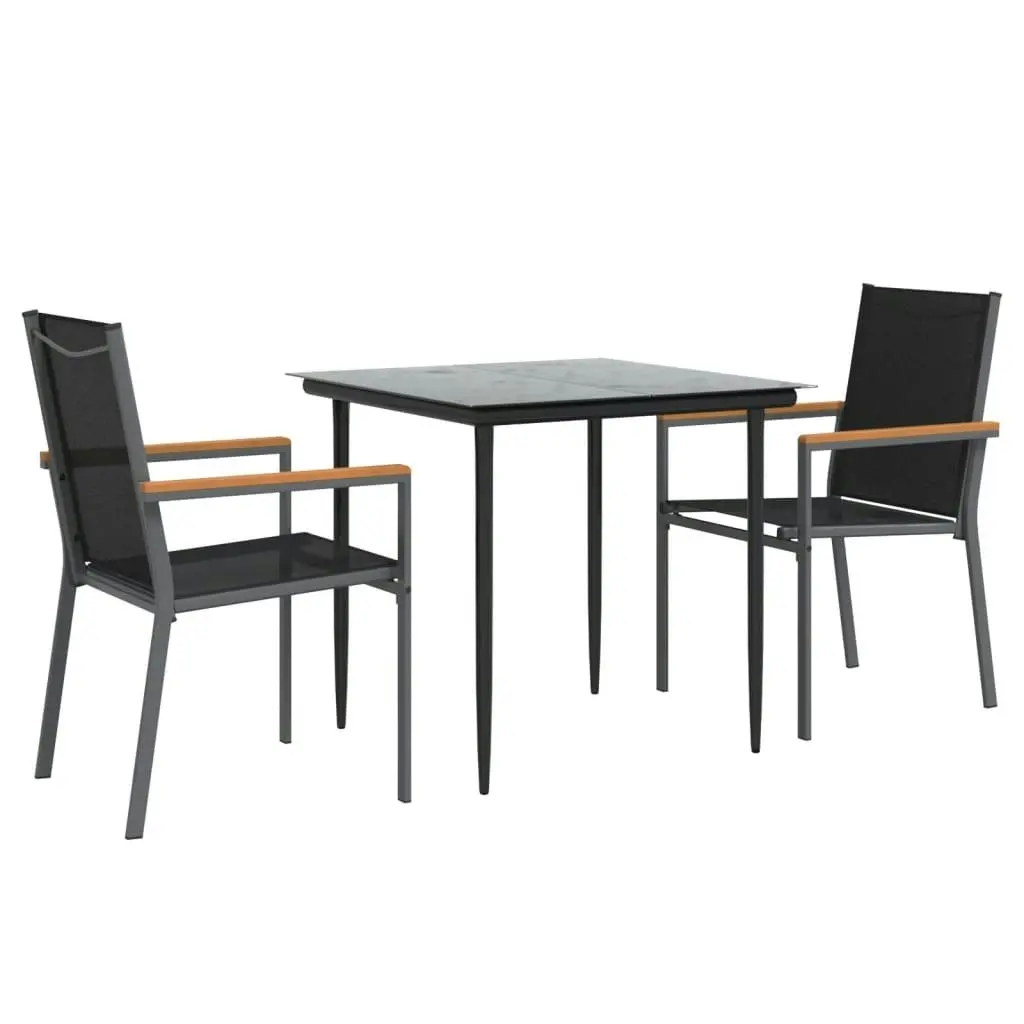 3 Piece Garden Dining Set Black Textilene and Steel 3187033