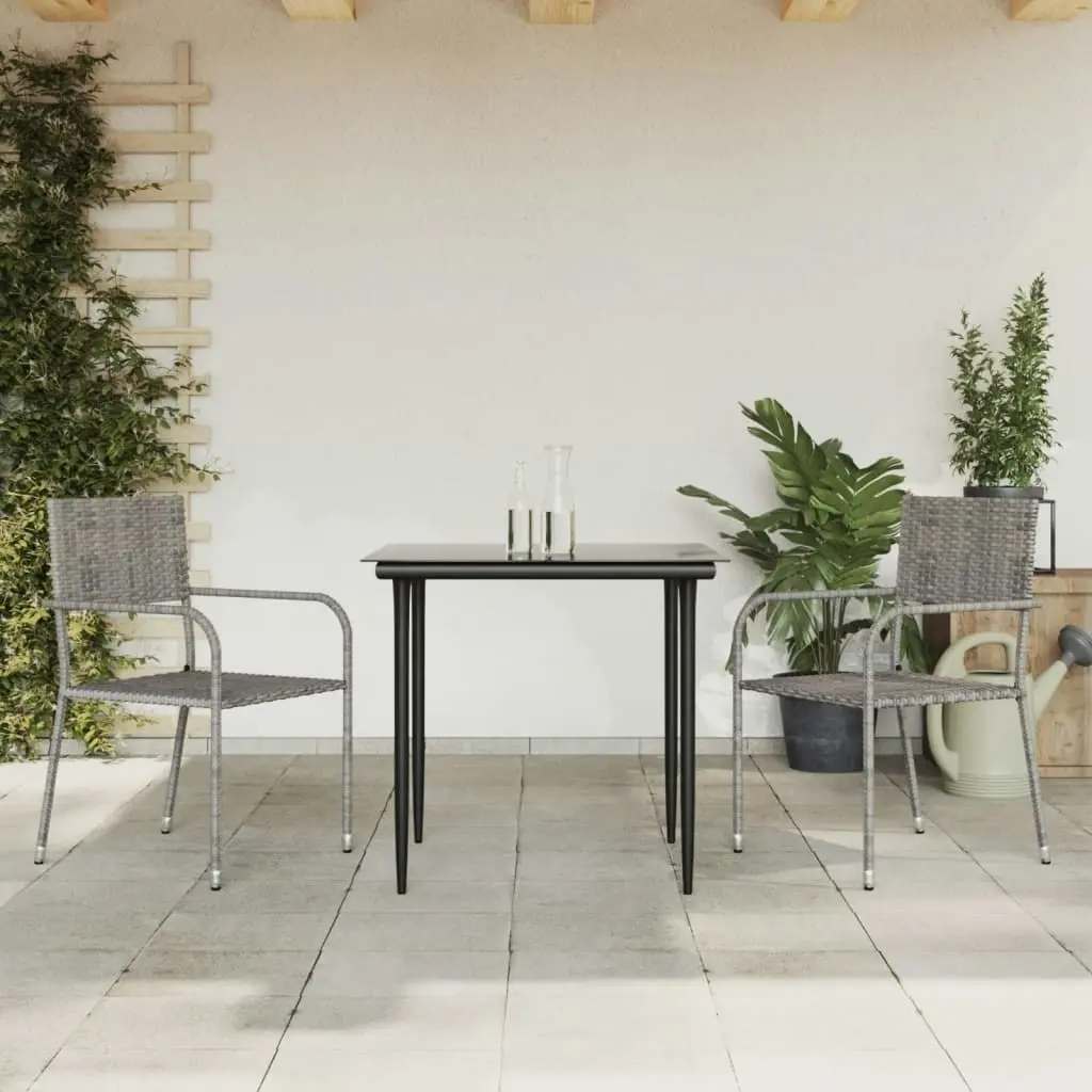 3 Piece Garden Dining Set Grey and Black Poly Rattan and Steel 3203288