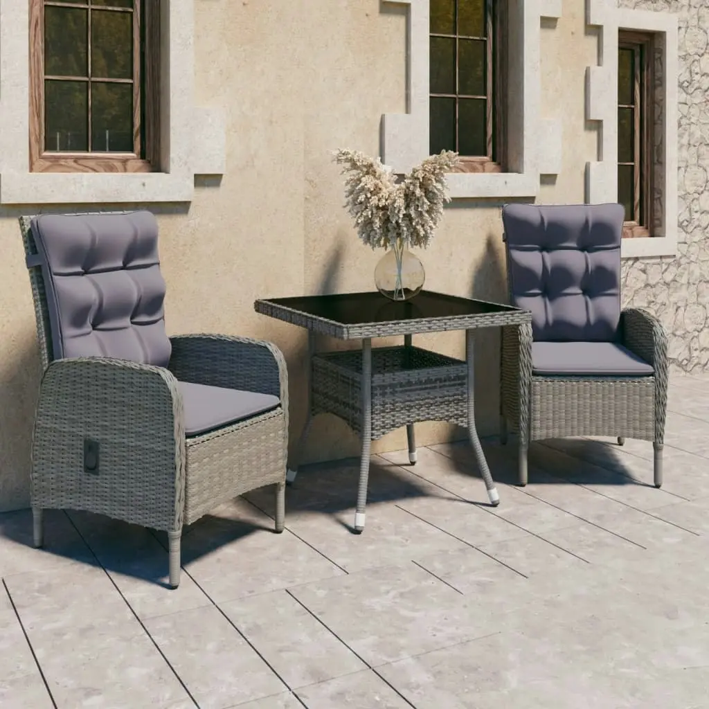 3 Piece Garden Dining Set Poly Rattan and Glass Grey 3058522