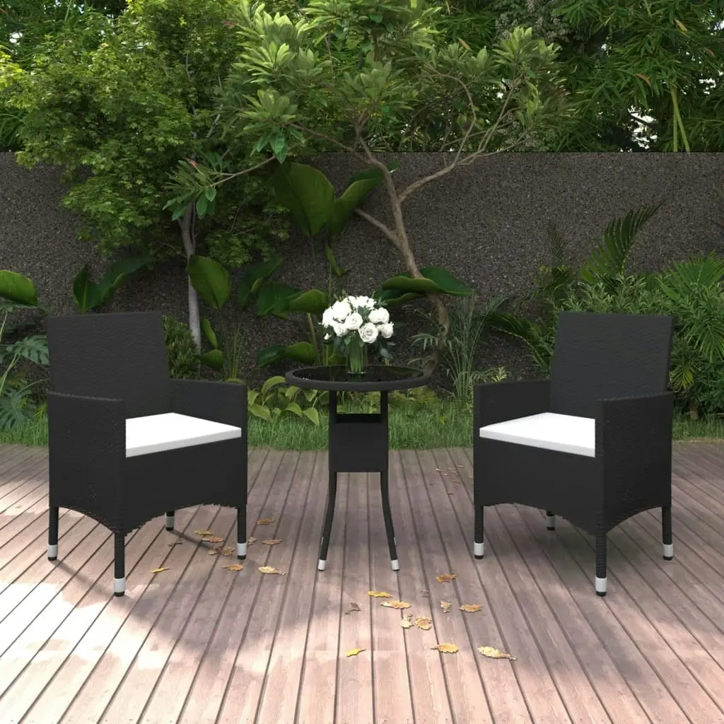 3 Piece Garden Dining Set Poly Rattan Black 3058458