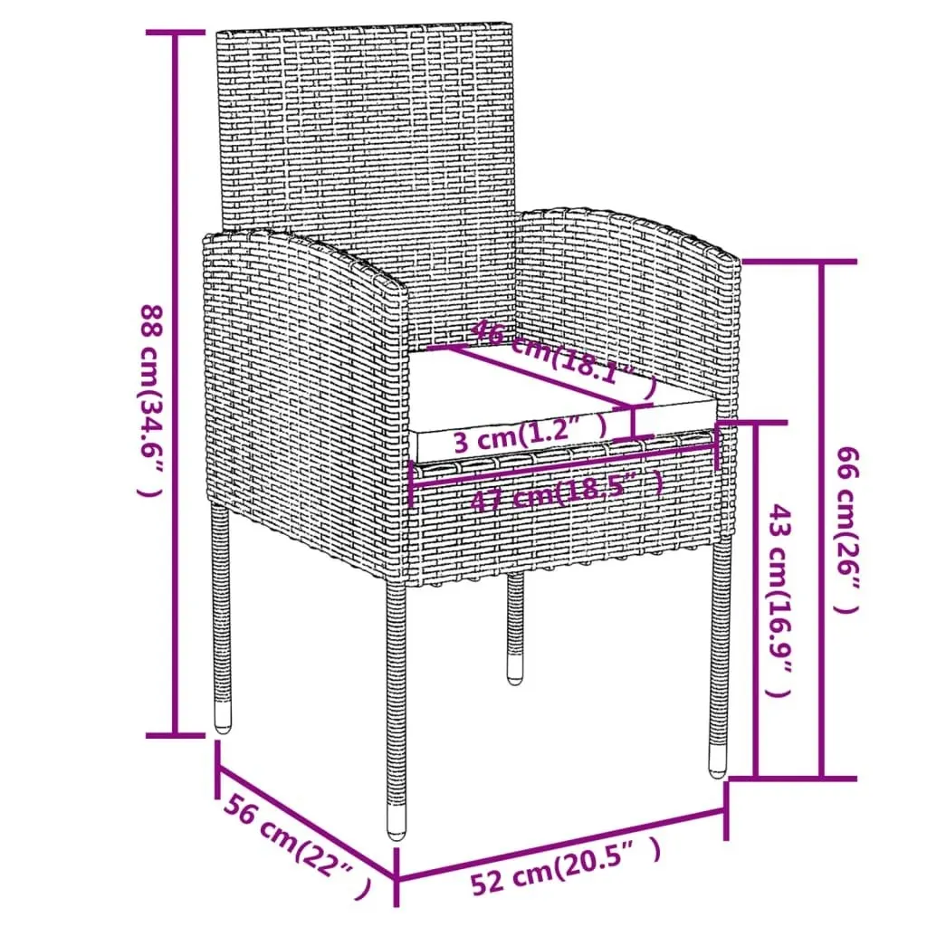 3 Piece Garden Dining Set Poly Rattan Anthracite 3098037