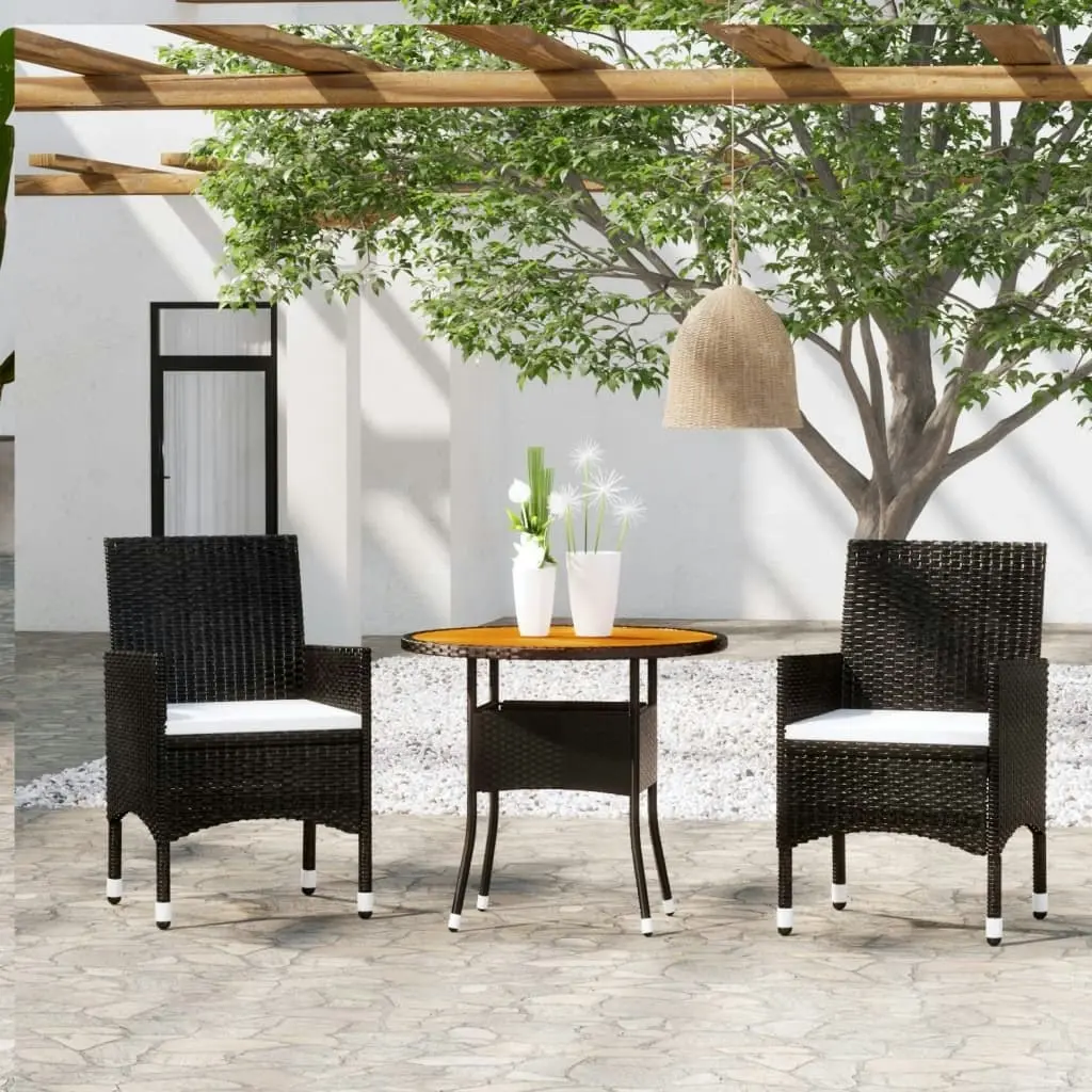 3 Piece Garden Dining Set Poly Rattan Black 3058482