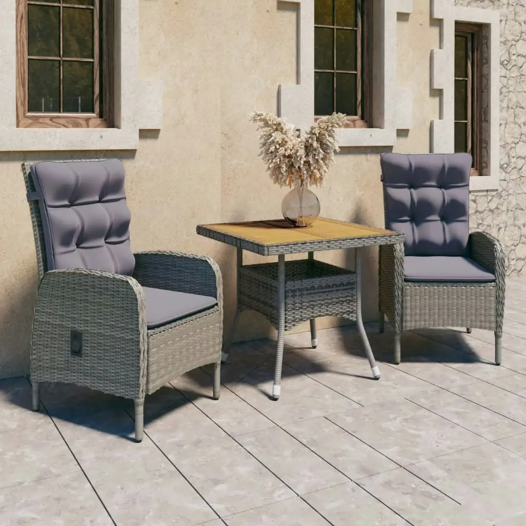 3 Piece Garden Dining Set Poly Rattan and Acacia Wood Grey 3058523