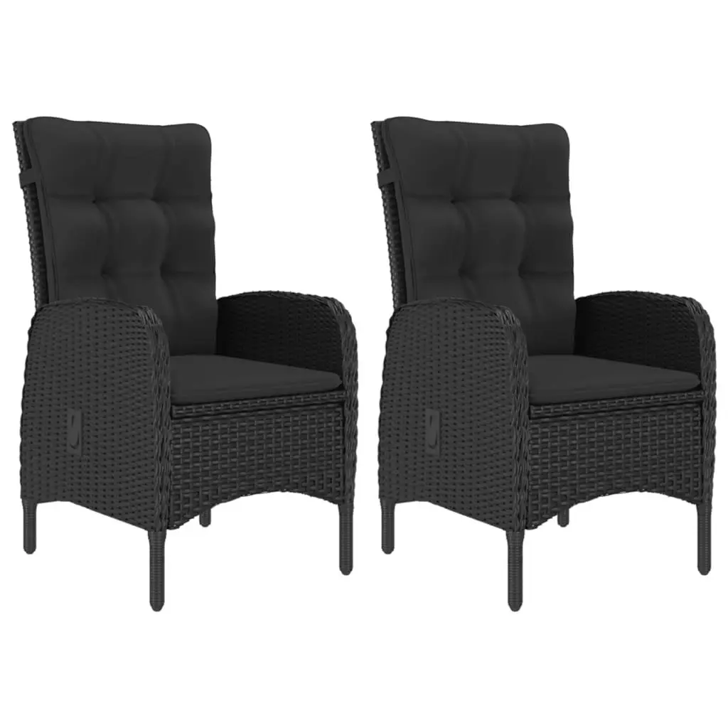 3 Piece Garden Dining Set Poly Rattan and Glass Black 3058526