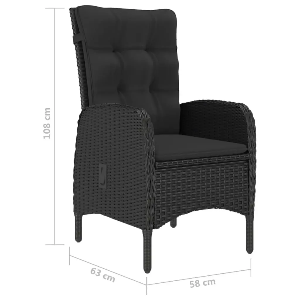 3 Piece Garden Dining Set Poly Rattan and Glass Black 3058526