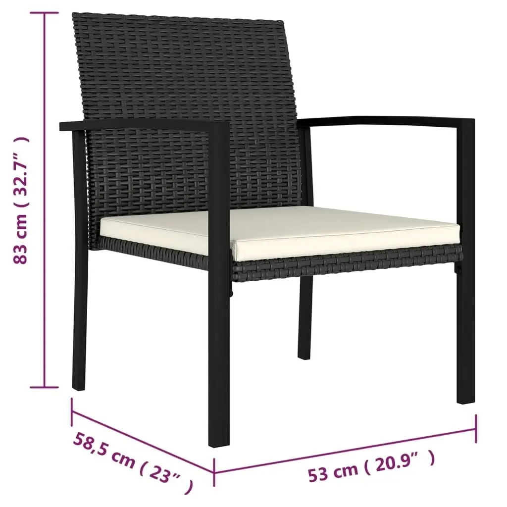 3 Piece Garden Dining Set Poly Rattan Black 3065705