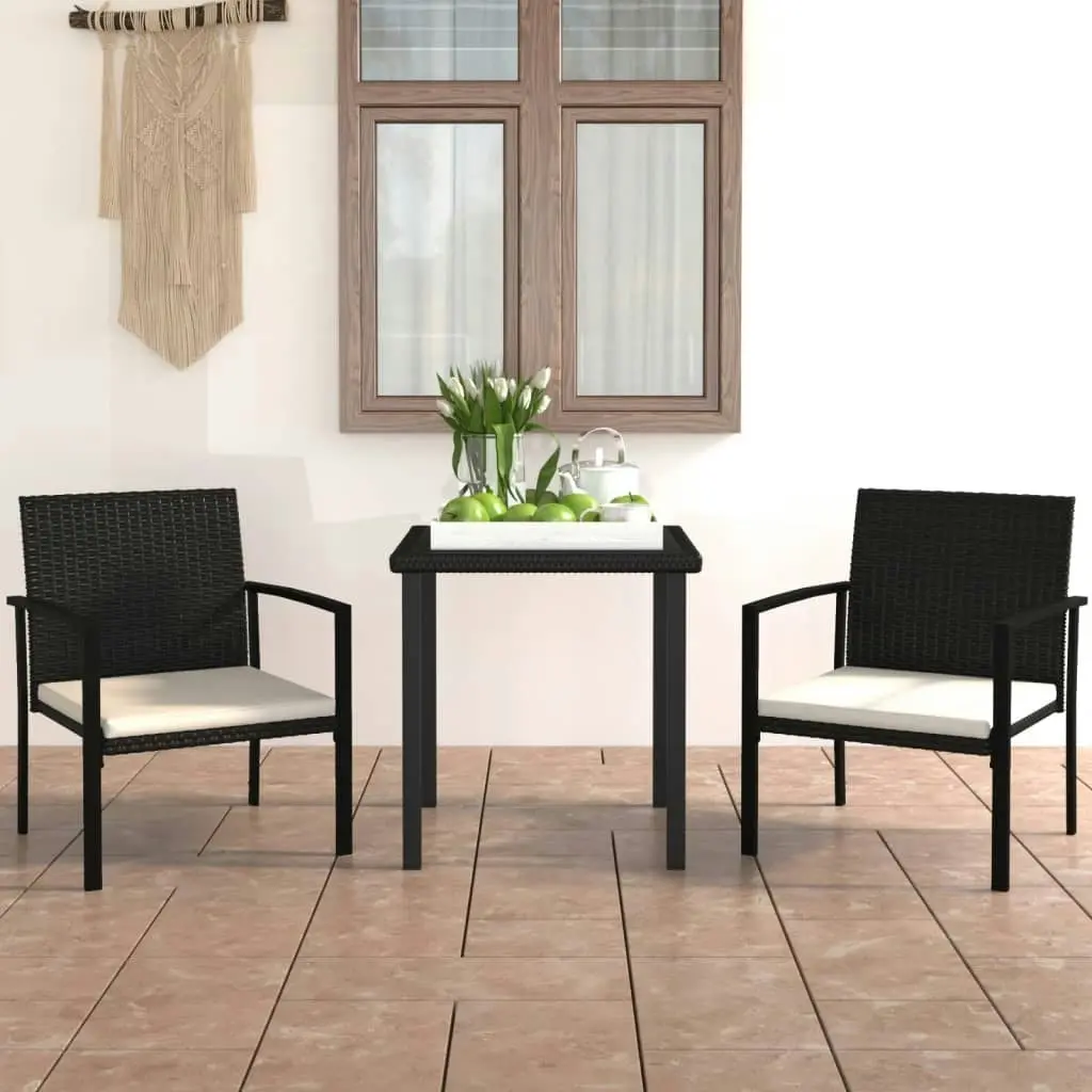 3 Piece Garden Dining Set Poly Rattan Black 3065705