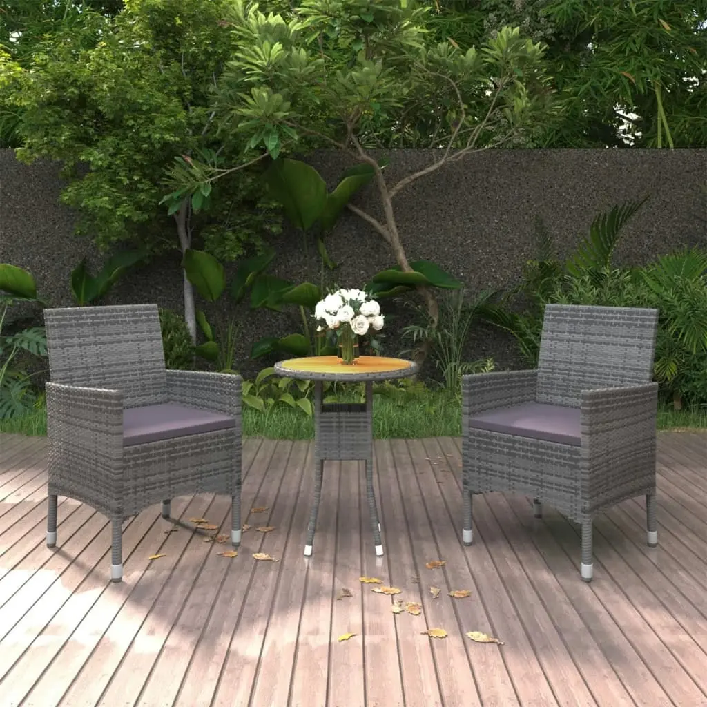 3 Piece Garden Dining Set Poly Rattan Grey 3058463