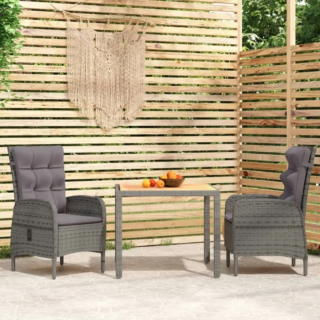 3 Piece Garden Dining Set Poly Rattan Grey 3058499