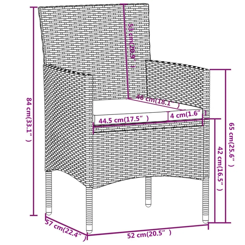 3 Piece Garden Dining Set Poly Rattan Grey 3098023