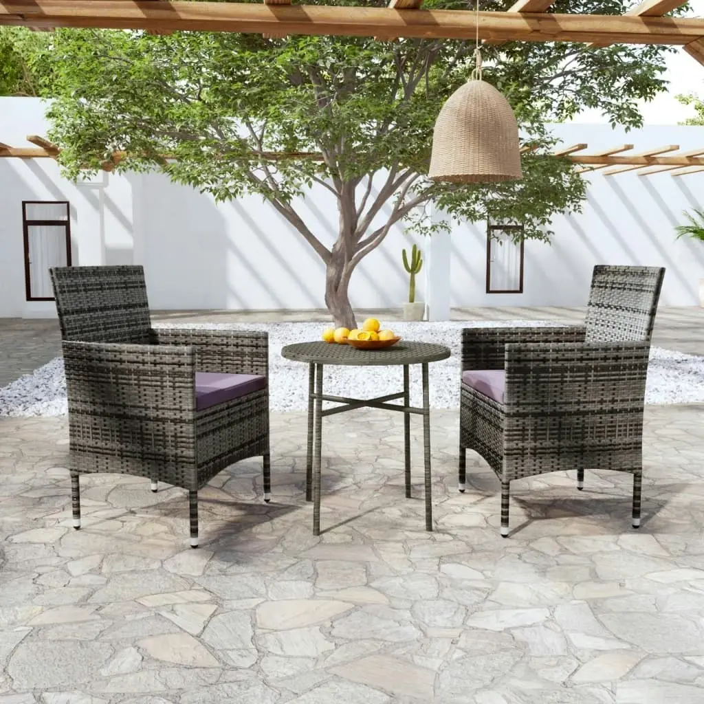 3 Piece Garden Dining Set Poly Rattan Grey 3098023