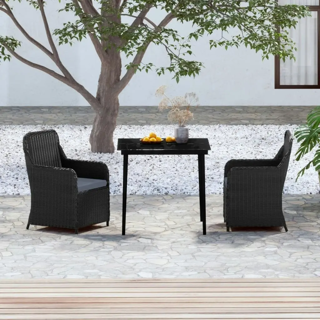 3 Piece Garden Dining Set with Cushions Black 3099541