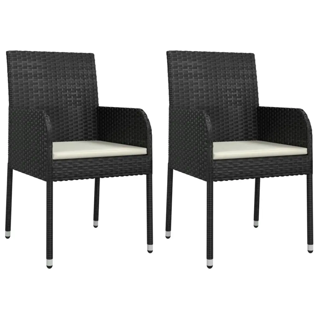 3 Piece Garden Dining Set with Cushions Black Poly Rattan 3185143