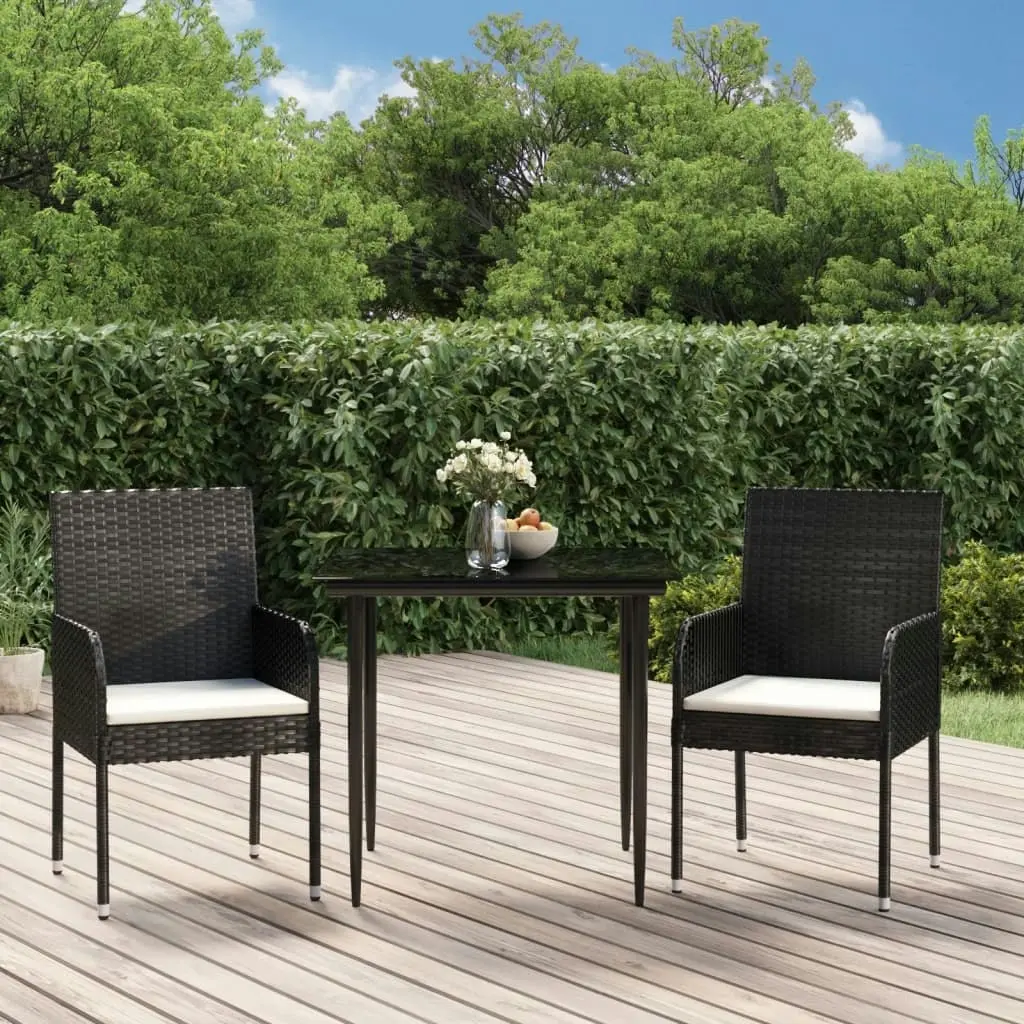 3 Piece Garden Dining Set with Cushions Black Poly Rattan 3185143