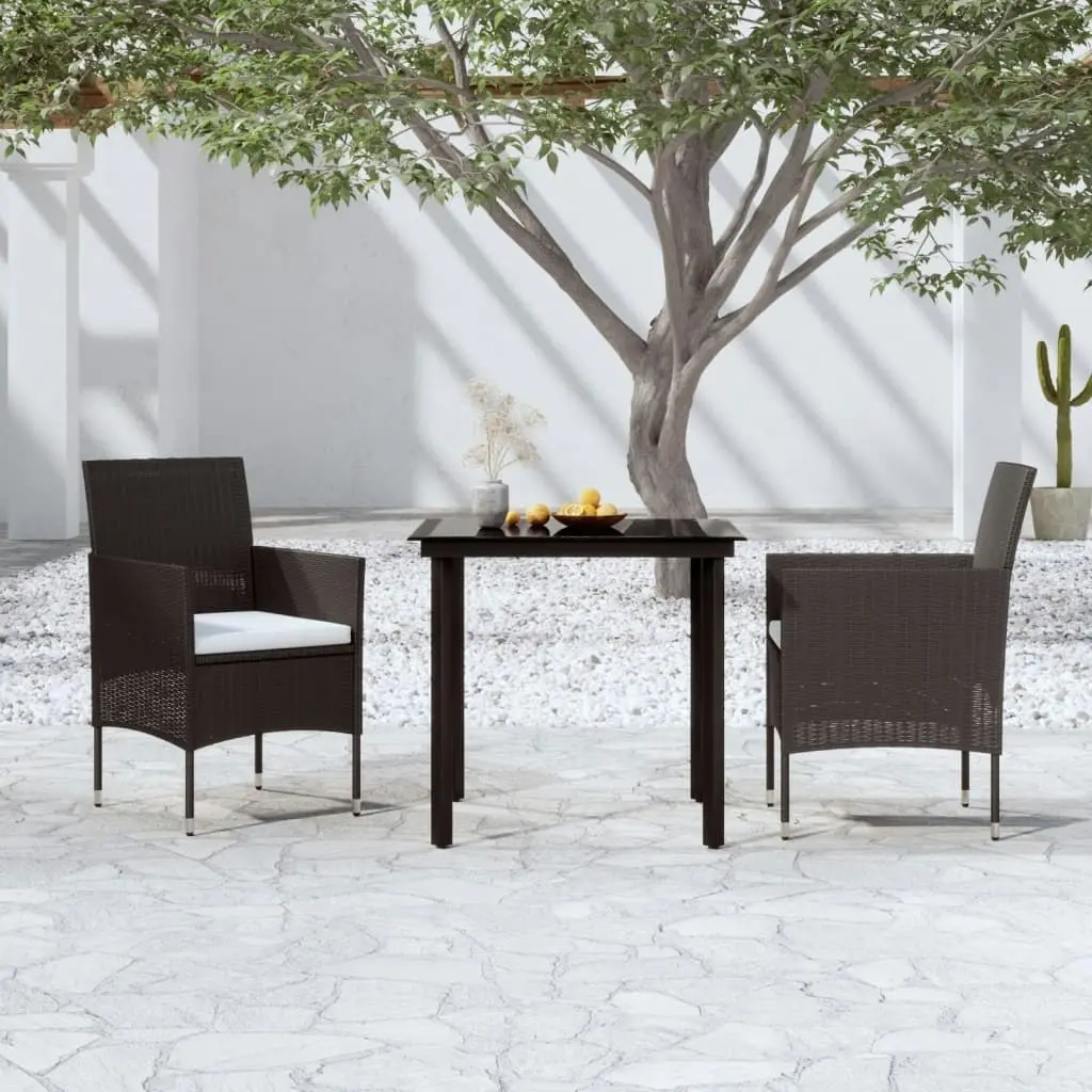 3 Piece Garden Dining Set with Cushions Black 3099281