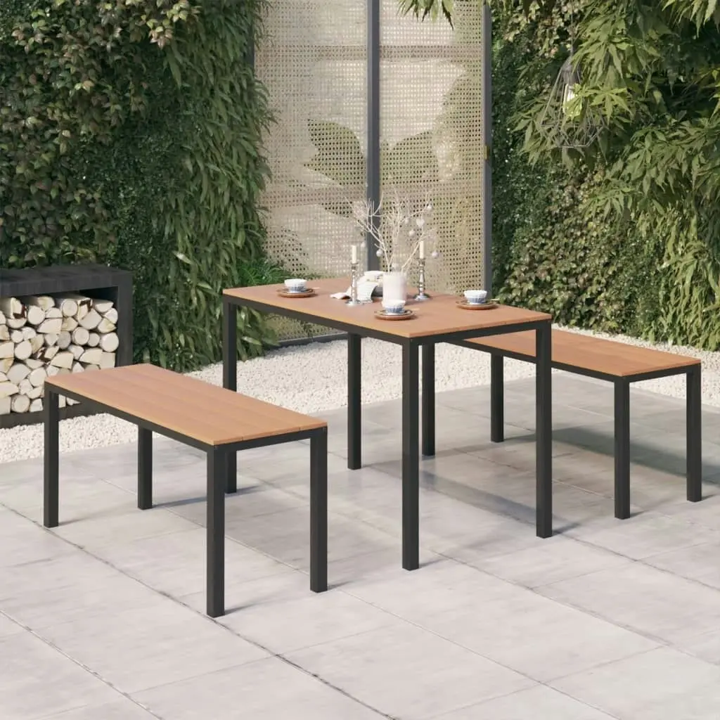 3 Piece Garden Dining Set Steel and WPC Brown and Black 317140