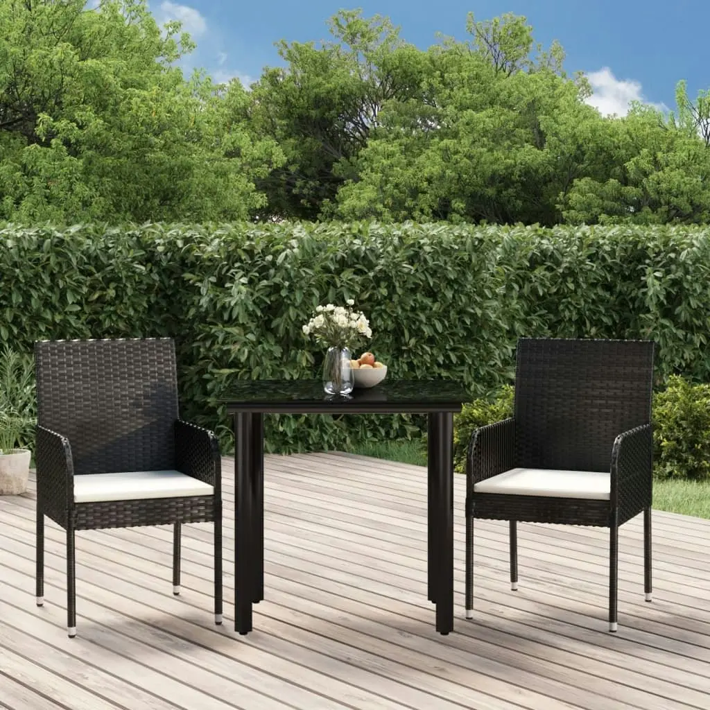 3 Piece Garden Dining Set with Cushions Black Poly Rattan 3185155