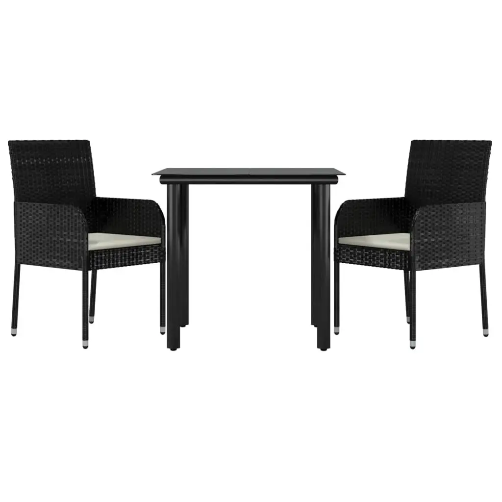 3 Piece Garden Dining Set with Cushions Black Poly Rattan 3185155