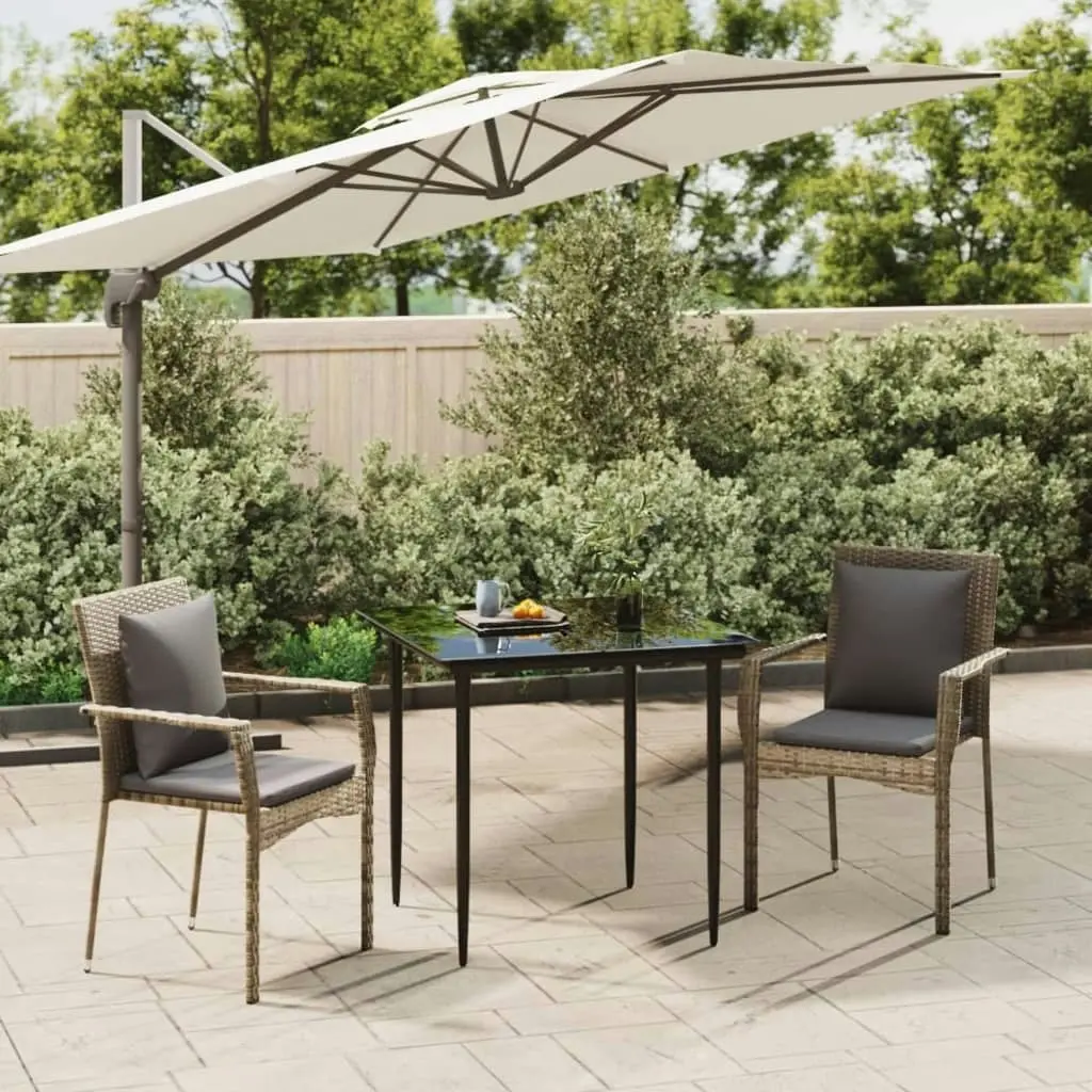 3 Piece Garden Dining Set with Cushions Black and Grey Poly Rattan 3185101