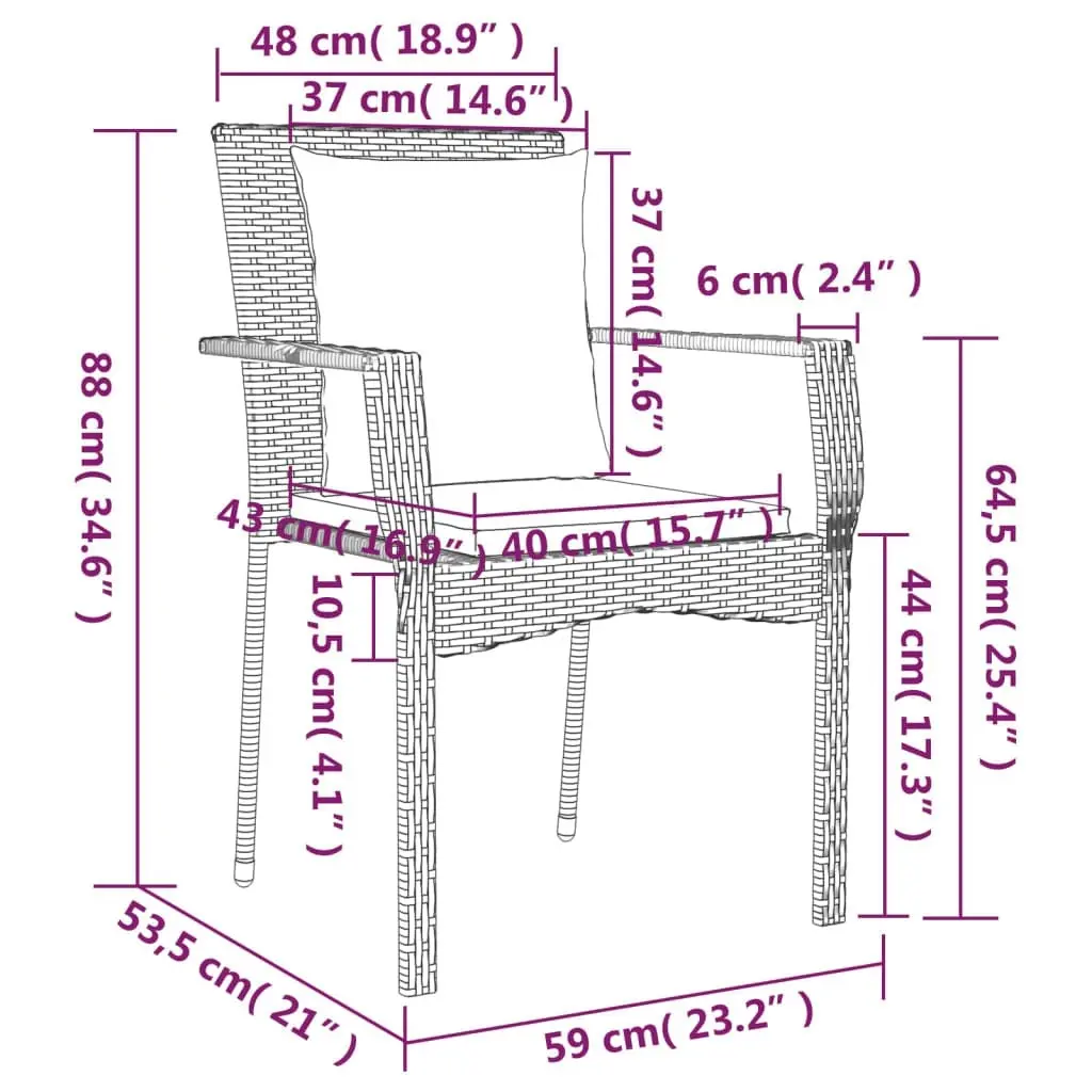 3 Piece Garden Dining Set with Cushions Black and Grey Poly Rattan 3185101