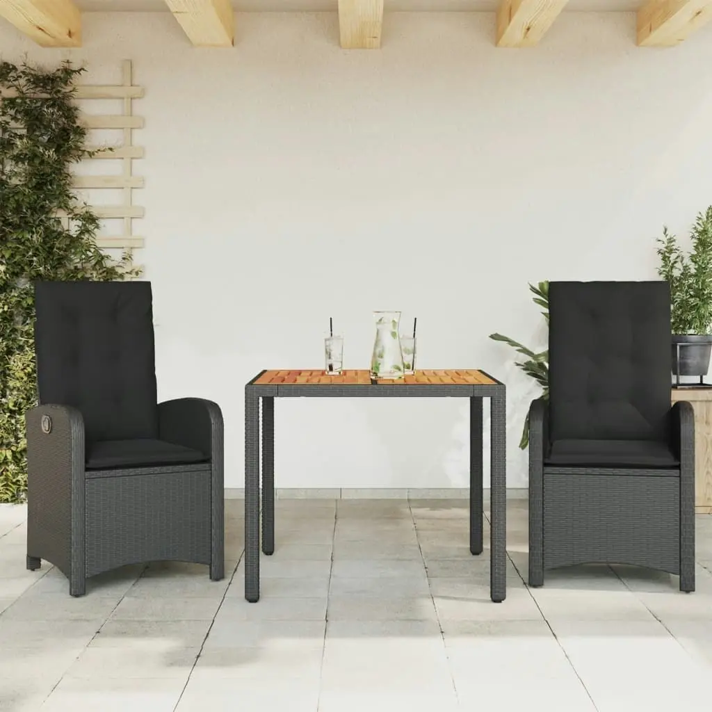 3 Piece Garden Dining Set with Cushions Black Poly Rattan 3212230