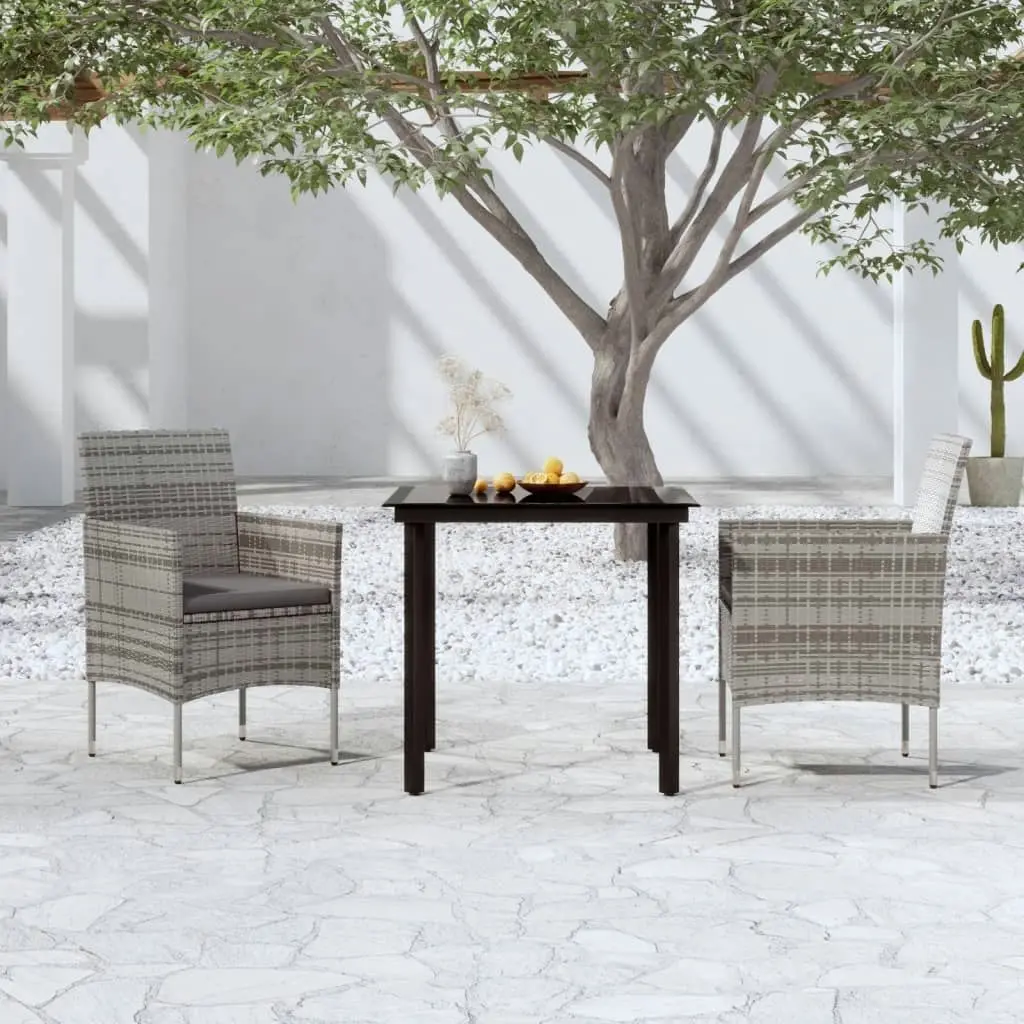 3 Piece Garden Dining Set with Cushions Grey and Black 3099287