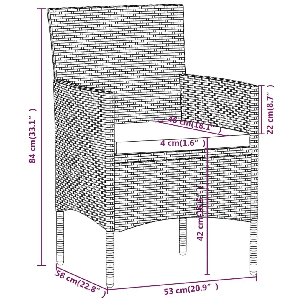 3 Piece Garden Dining Set with Cushions Grey and Black 3099287