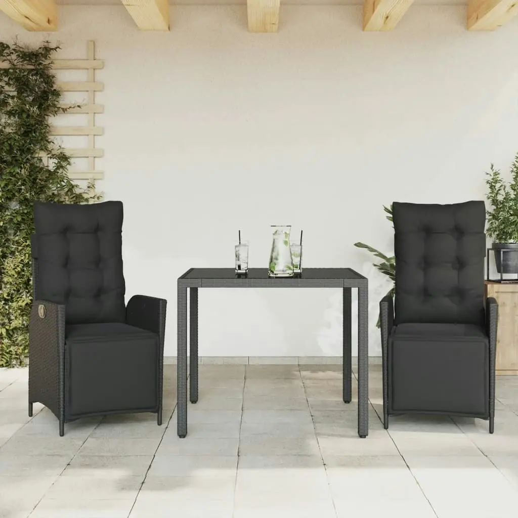 3 Piece Garden Dining Set with Cushions Black Poly Rattan 3213320