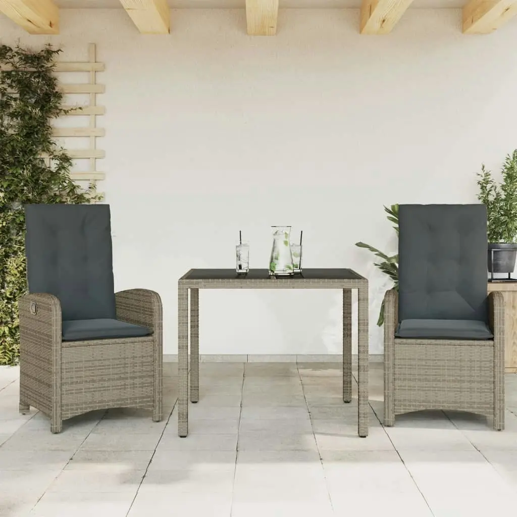 3 Piece Garden Dining Set with Cushions Grey Poly Rattan 3212212