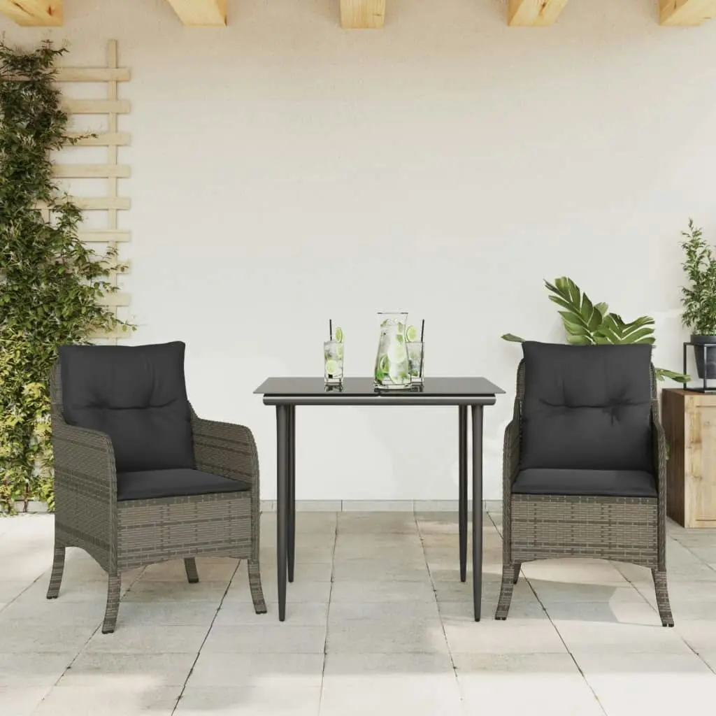 3 Piece Garden Dining Set with Cushions Grey Poly Rattan 3211948