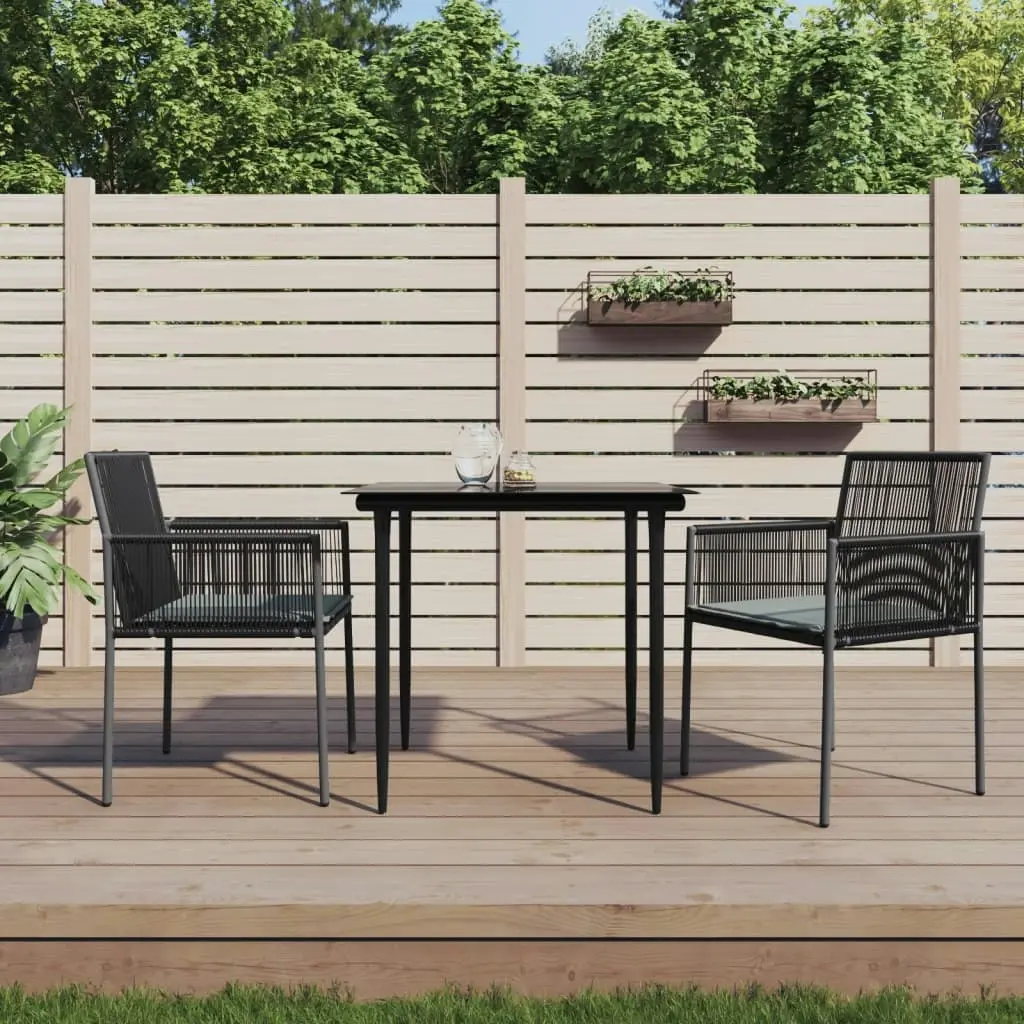 3 Piece Garden Dining Set with Cushions Black Poly Rattan and Steel 3187065