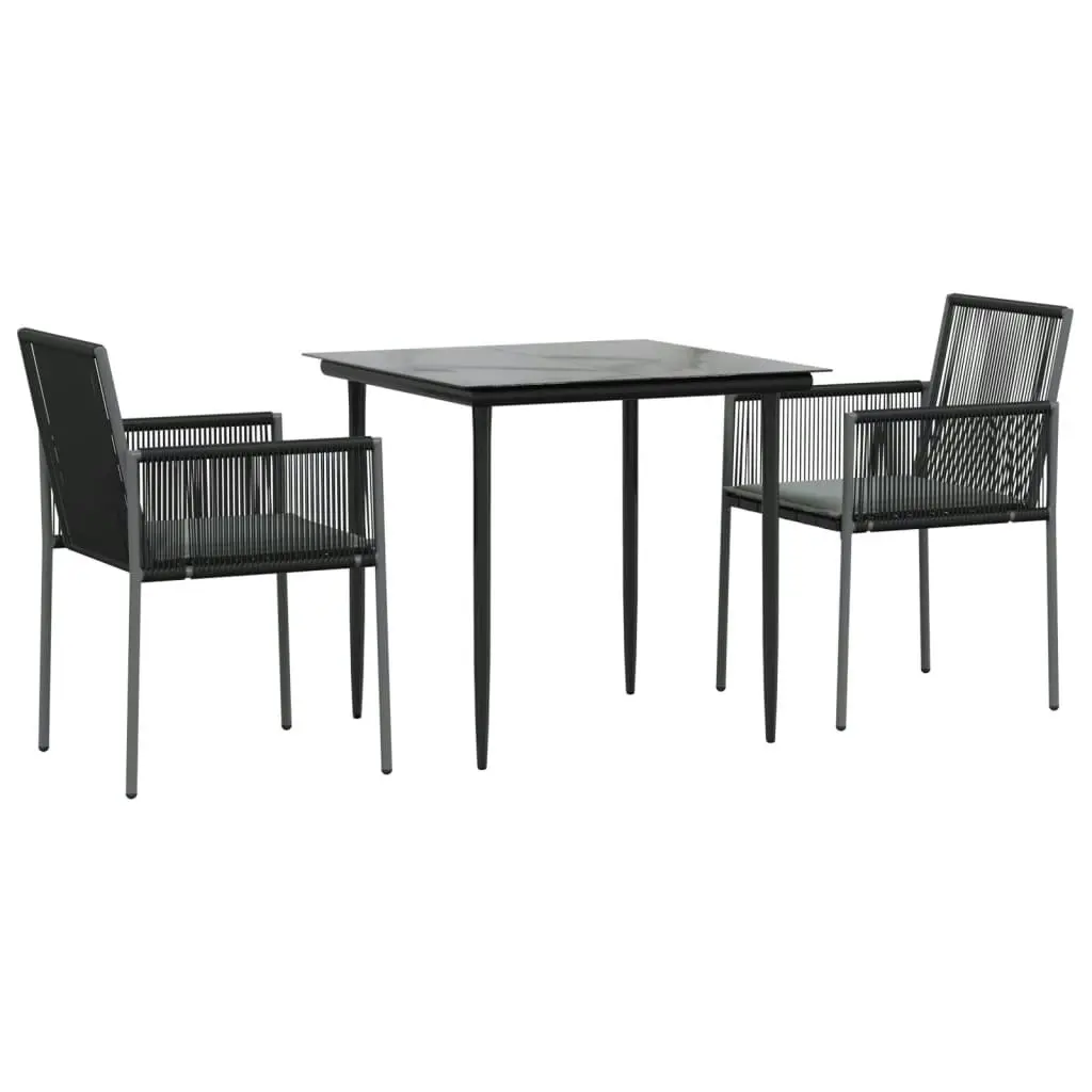 3 Piece Garden Dining Set with Cushions Black Poly Rattan and Steel 3187065