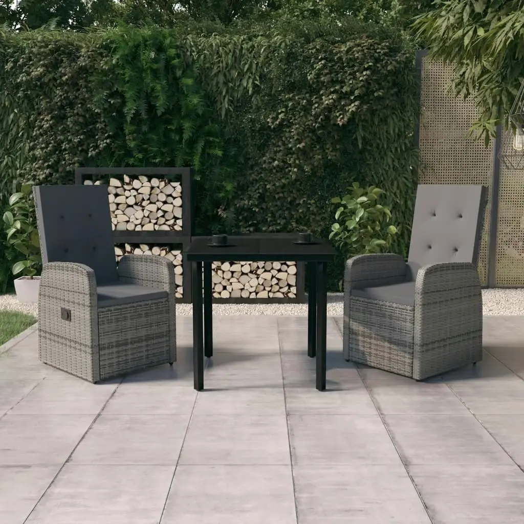 3 Piece Garden Dining Set with Cushions Grey 3099473