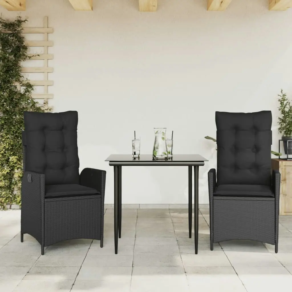 3 Piece Garden Dining Set with Cushions Black Poly Rattan 3213184