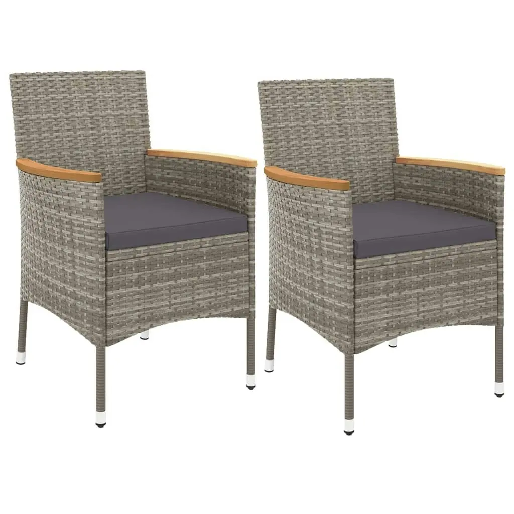 3 Piece Garden Dining Set with Cushions Grey Poly Rattan 3187380