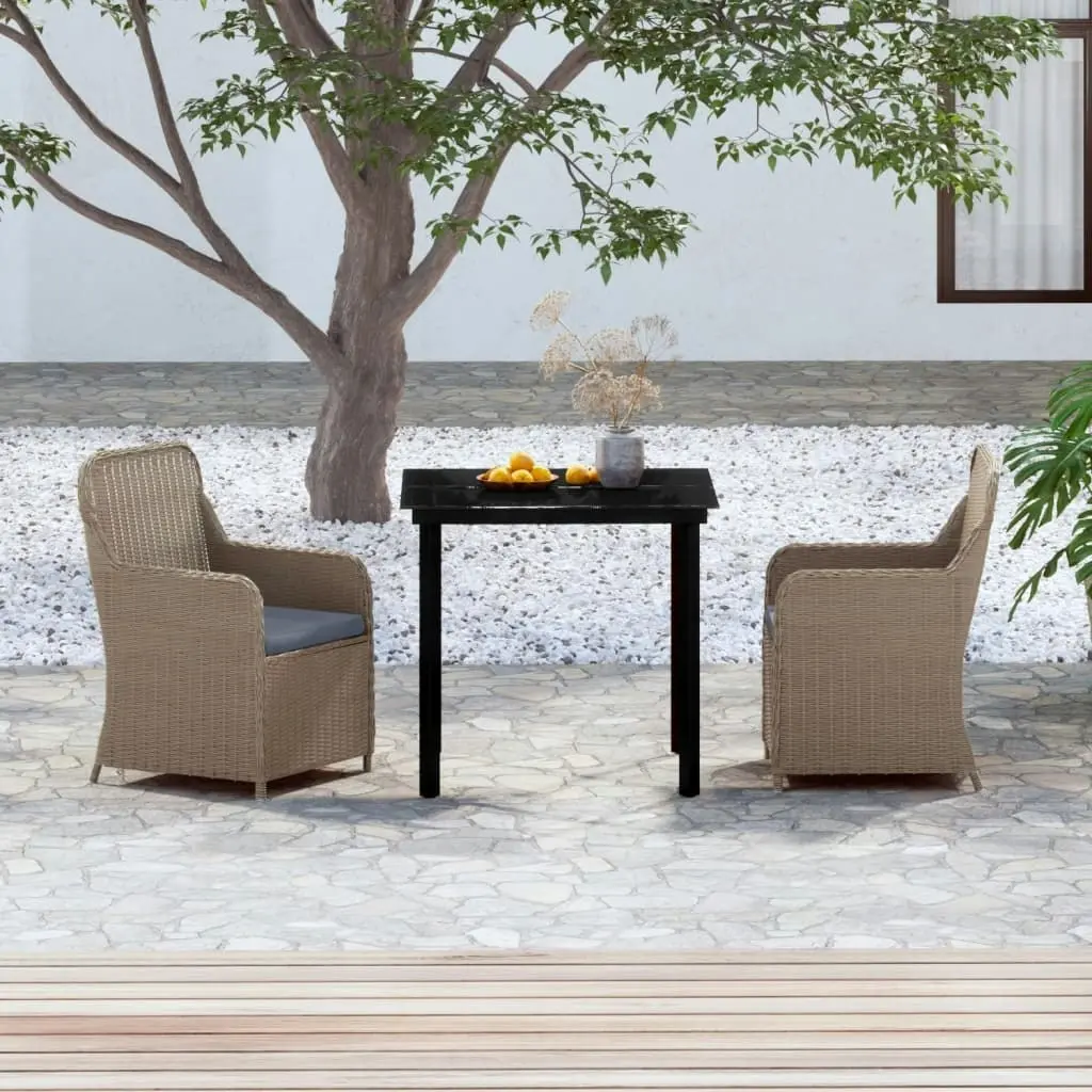 3 Piece Garden Dining Set with Cushions Brown 3099535