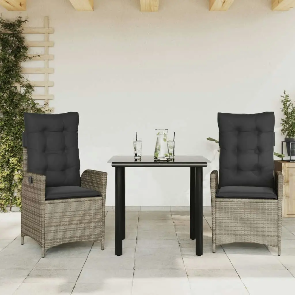 3 Piece Garden Dining Set with Cushions Grey Poly Rattan 3213224