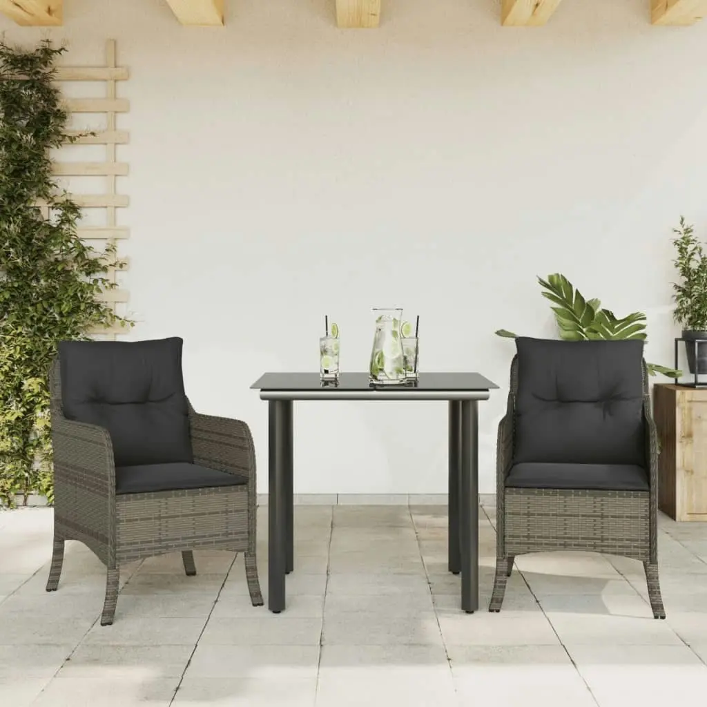 3 Piece Garden Dining Set with Cushions Grey Poly Rattan 3211955